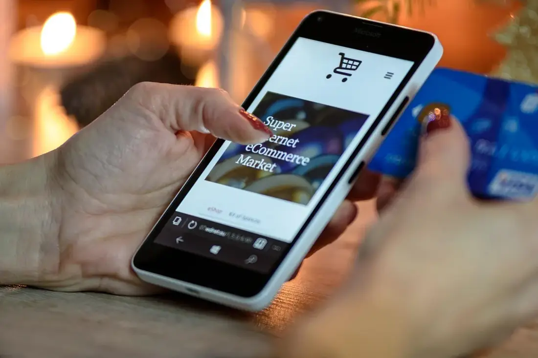 A phone showing an online shopping app