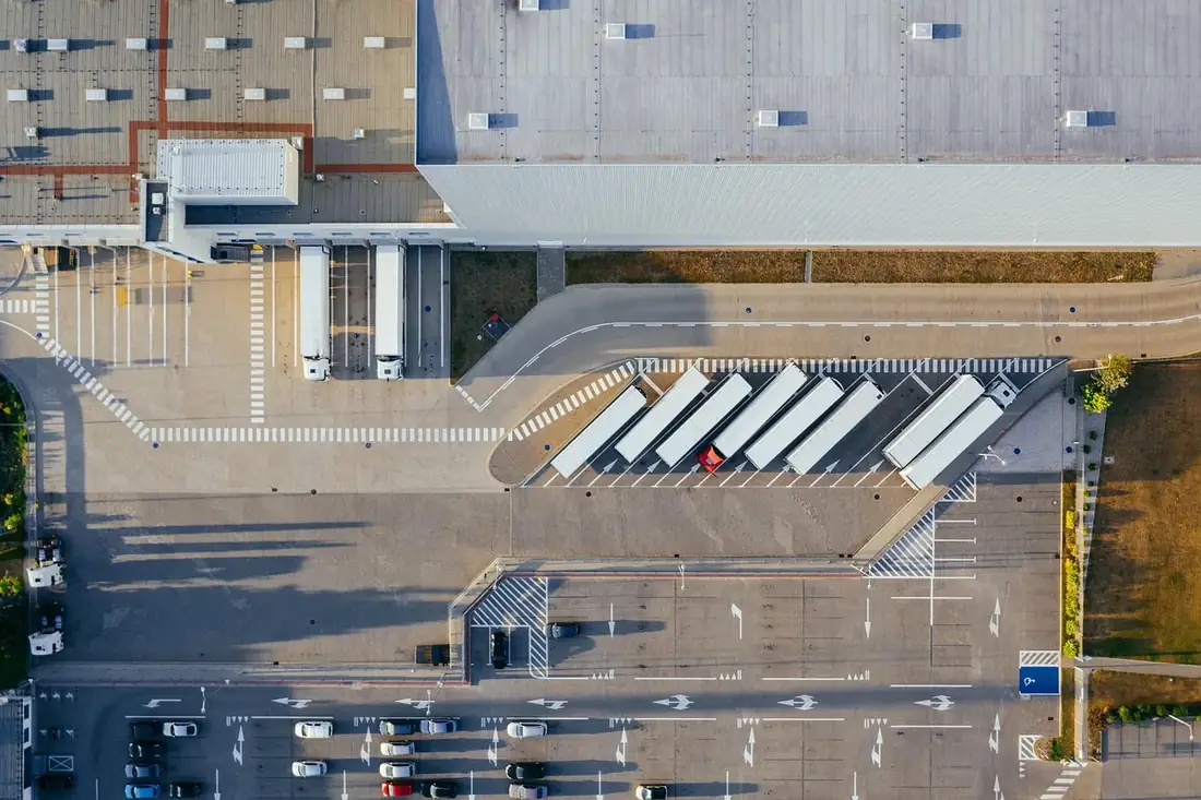 An aerial view of a logistics center