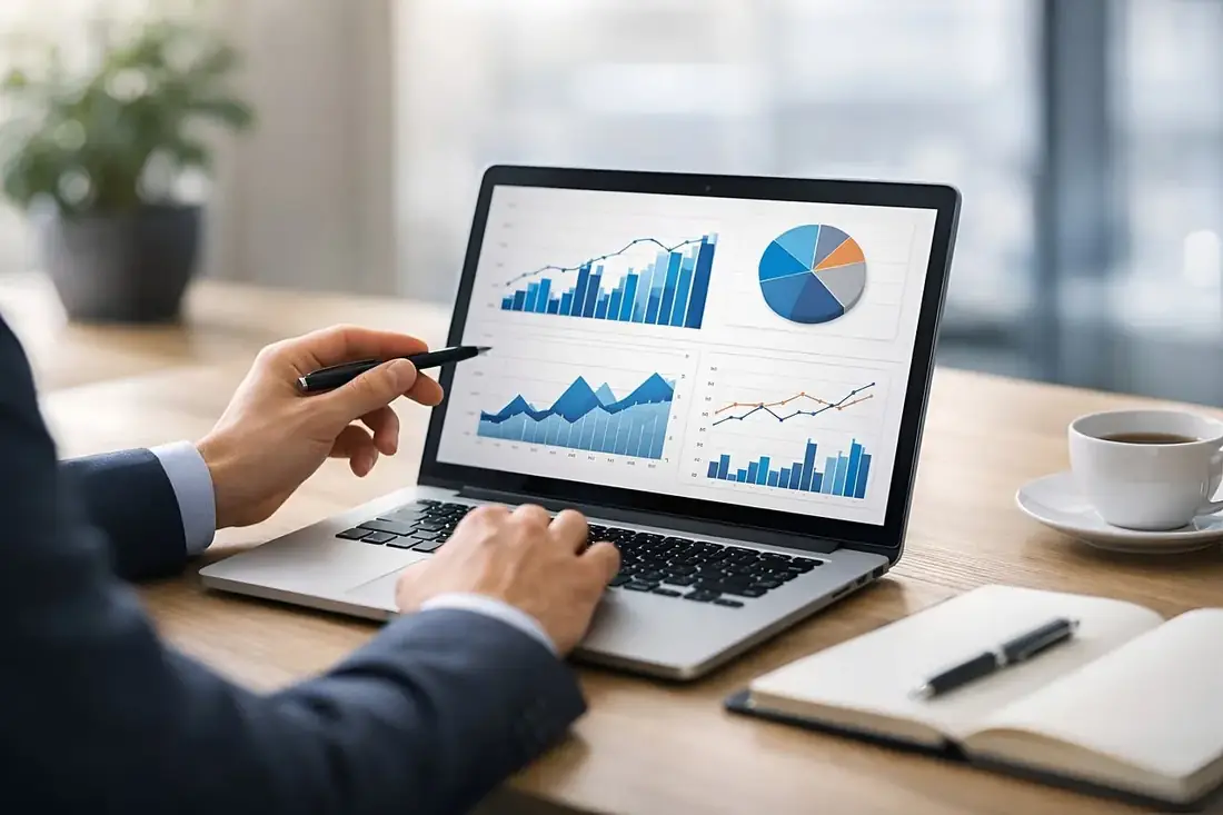 A laptop showing a marketing analytics dashboard